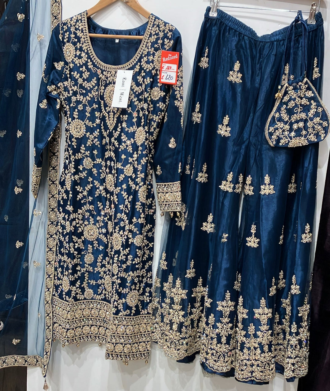 180D - BLUE EMBROIDERED & EMBELLISHED NET SUIT