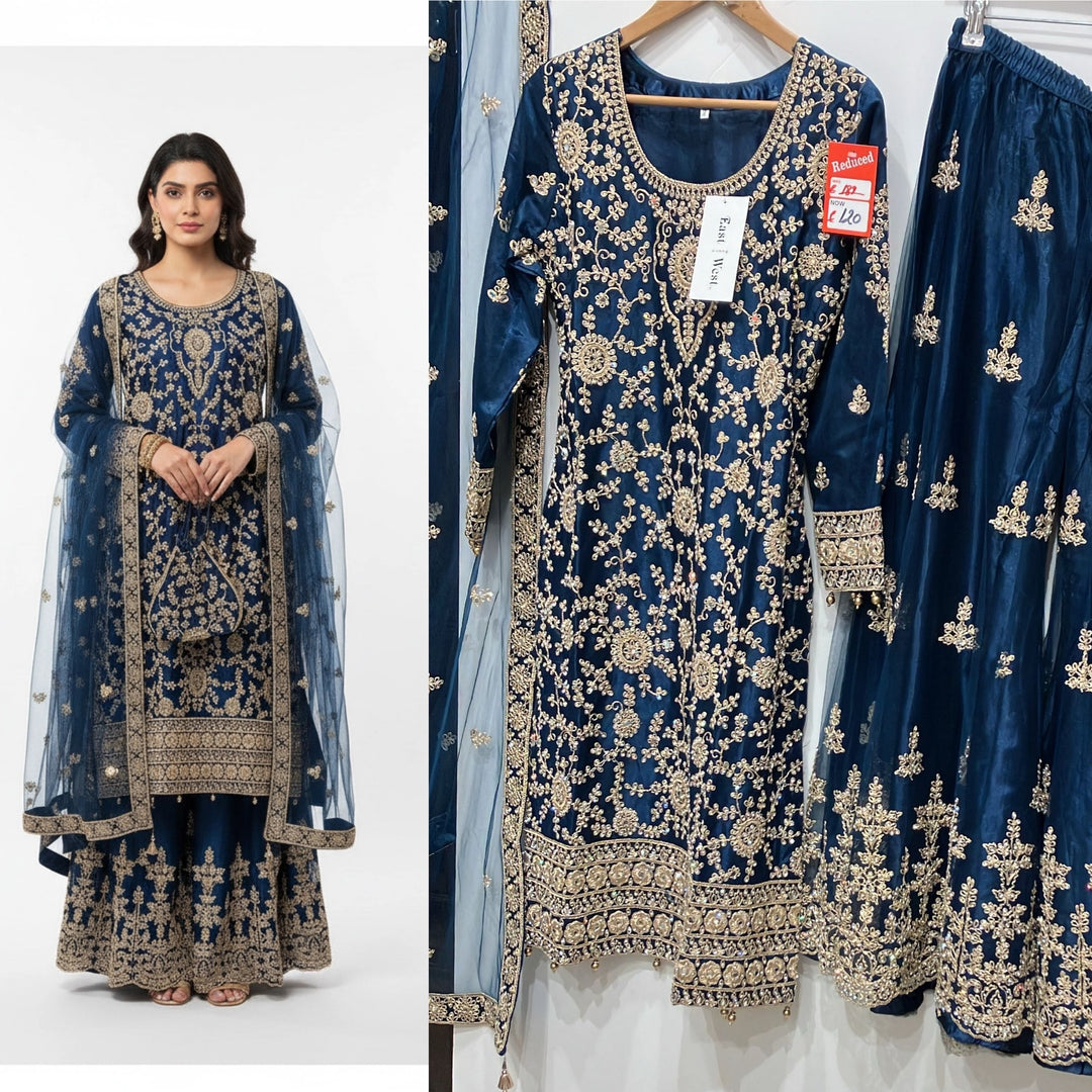 180D - BLUE EMBROIDERED & EMBELLISHED NET SUIT