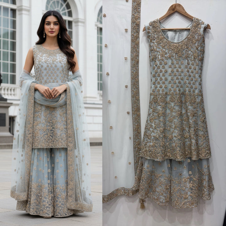 7005A- EMBROIDERED & EMBELLISHED SHARARA SUIT