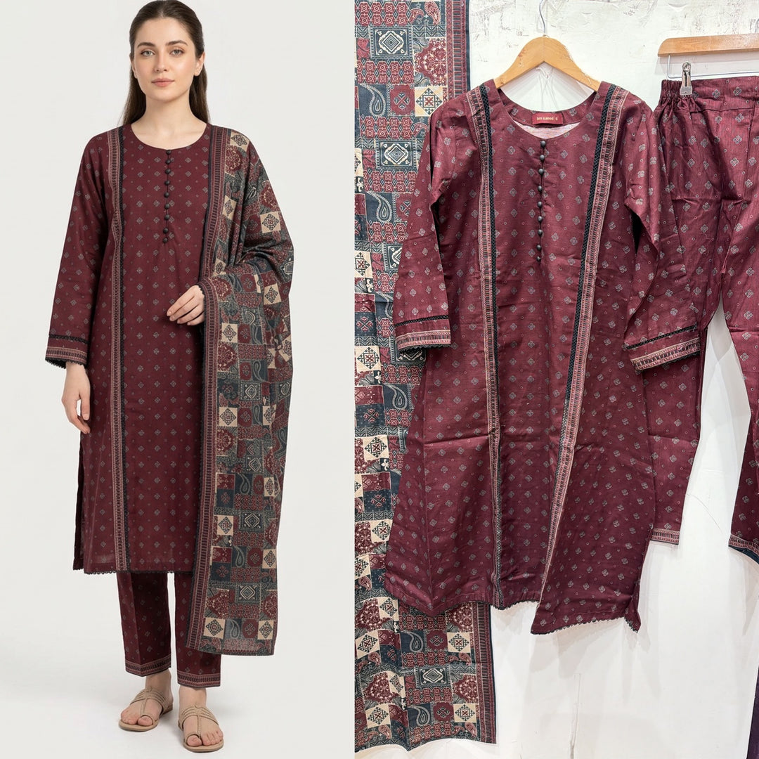 KBS04 Bin Saeed Soft Winter Khadder 3-Piece Suit - East meets west clothing 