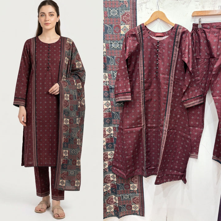 KBS04 Bin Saeed Soft Winter Khadder 3-Piece Suit - East meets west clothing 