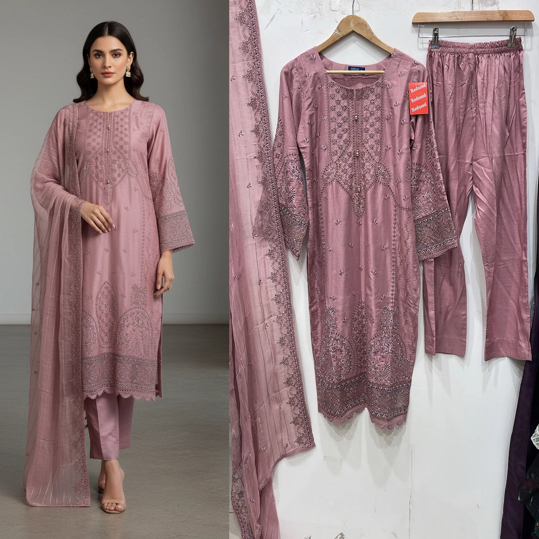 1174C - Pink Embroidered Linen 3 Piece suit