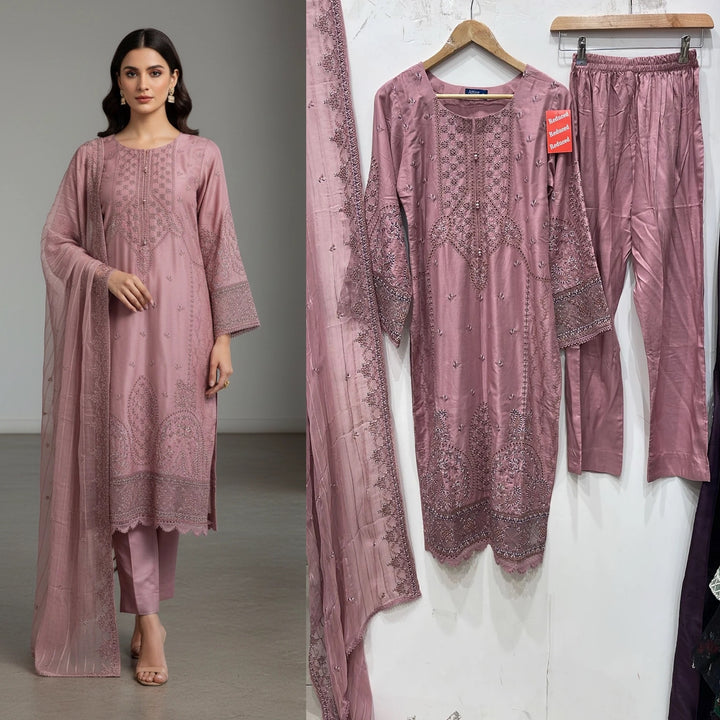 1174C - Pink Embroidered Linen 3 Piece suit
