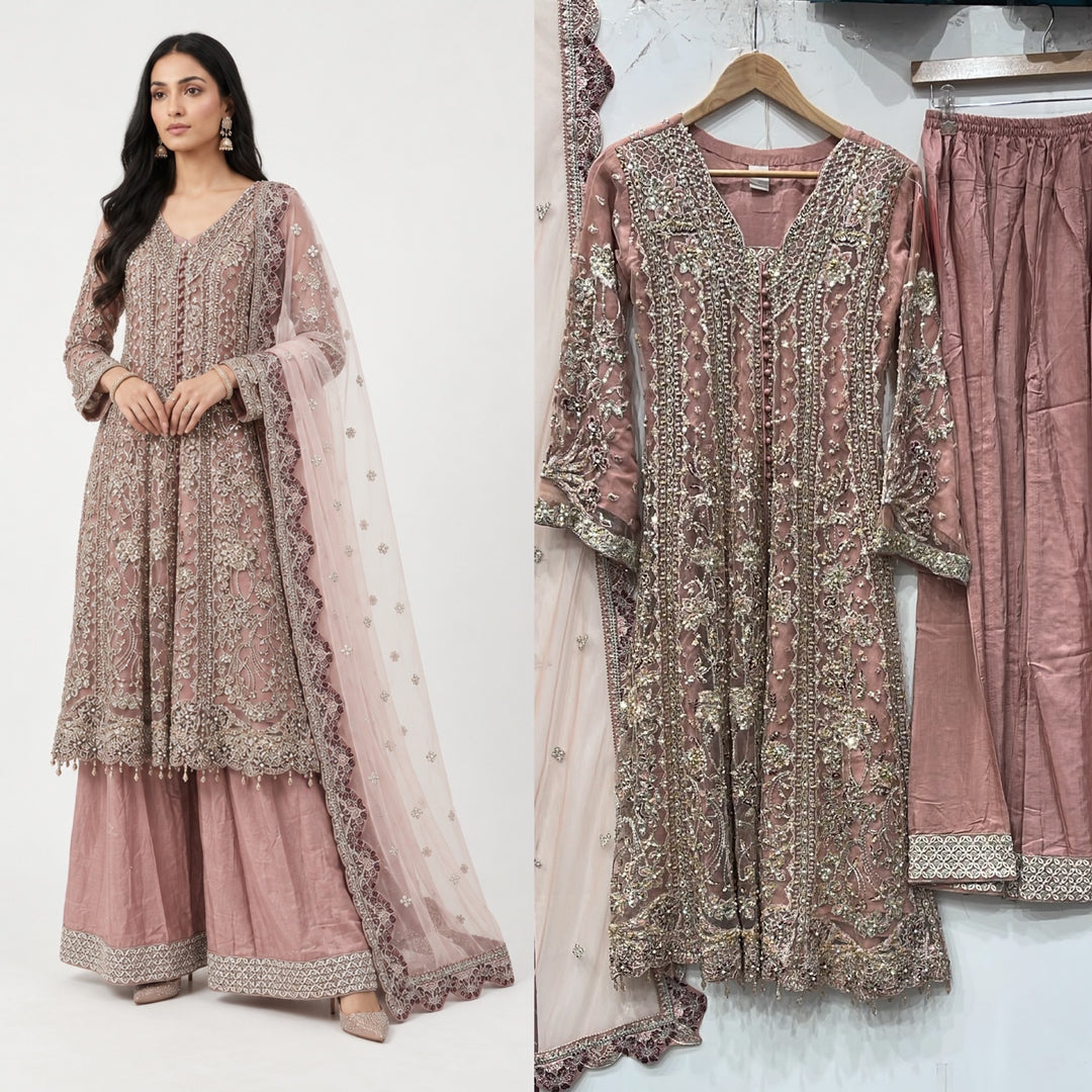 376B PINK EMBROIDERED 3 PIECE SUIT