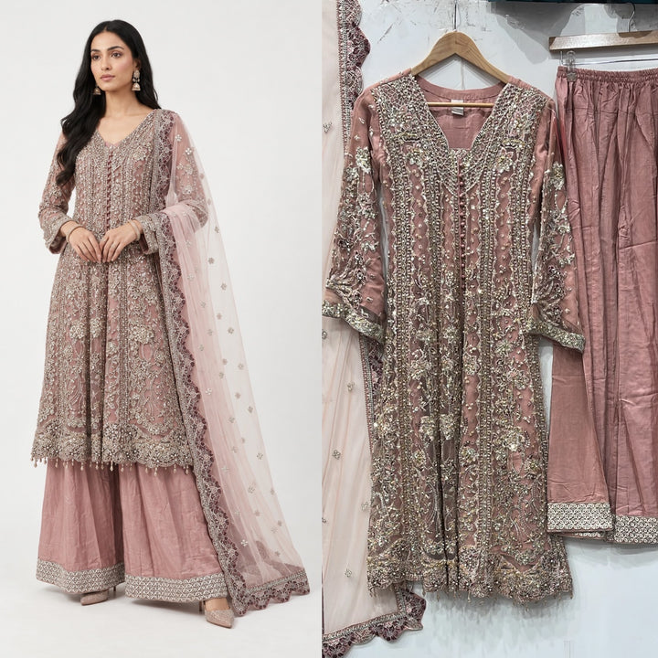 376B PINK EMBROIDERED 3 PIECE SUIT