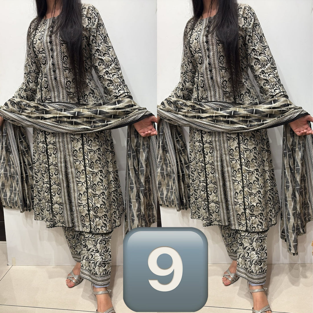 NBS09- Bin Saeed Lawn Print 3 Piece Suit