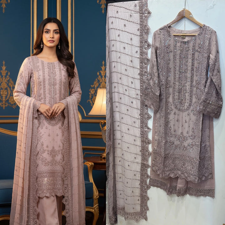 327D- Embroidered Chiffon 3 Piece Suit