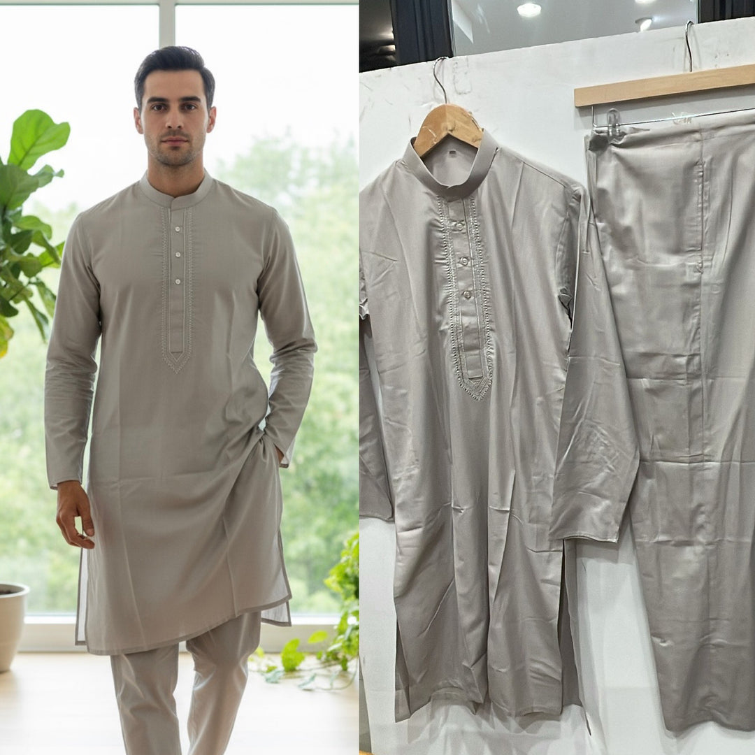 DN654c - Men's Sand Embroidered Kameez set