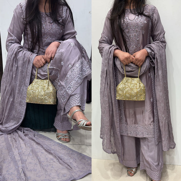 AG22a- EMBROIDERED SILK 3 PIECE SUIT