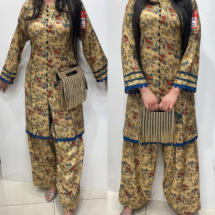 FTO2 - COTTON PRINT FARSHI SHALWAR 2 PIECE SUIT