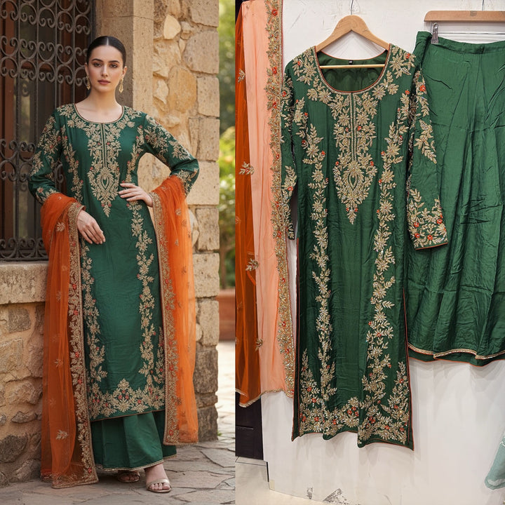 0159A- SILK FARSHI PALAZZO SUIT