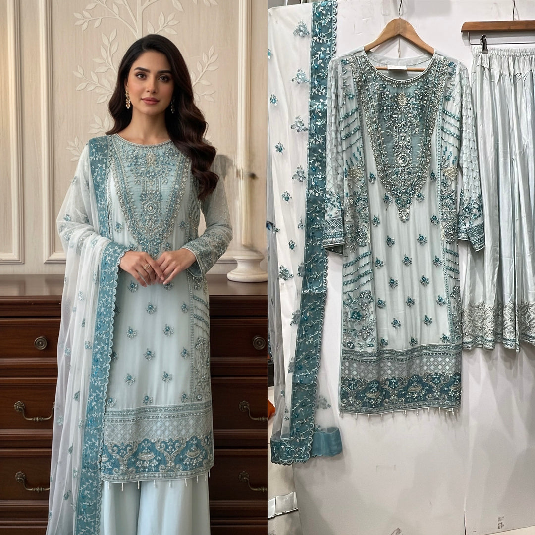 352A- CHIFFON EMBROIDERED 3 PIECE SUIT