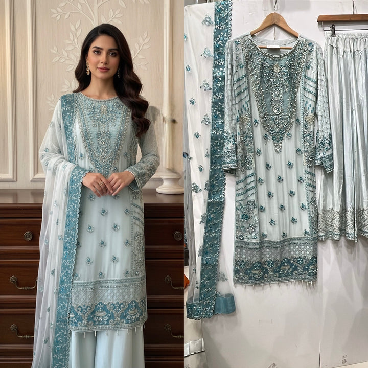 352A- CHIFFON EMBROIDERED 3 PIECE SUIT