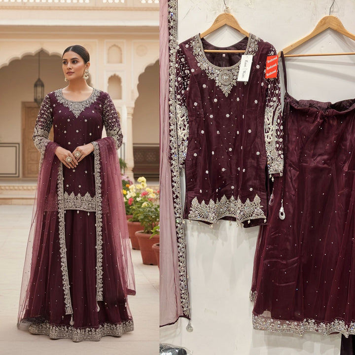 248B - PLUM EMBROIDERED LENGHA DRESS