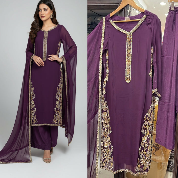 323A - PURPLE CHIFFON EMBROIDERED ADDA WORK SUIT