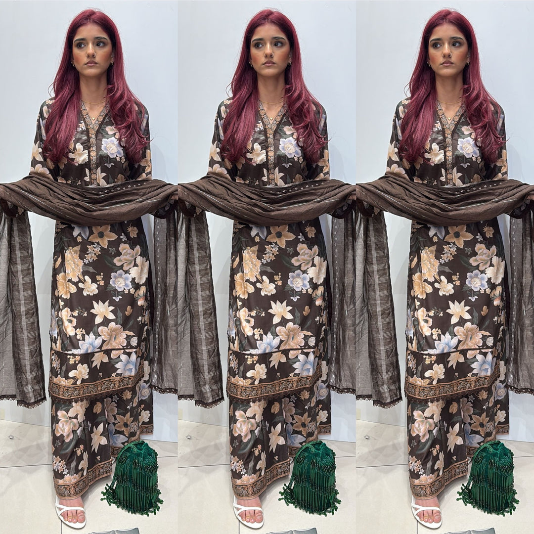 BR45 - Baroque Inspired Lawn Print 3 Piece Suit