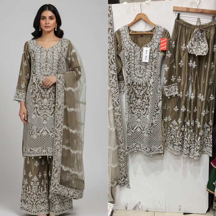 178B - FAWN EMBROIDERED & EMBELLISHED NET SUIT