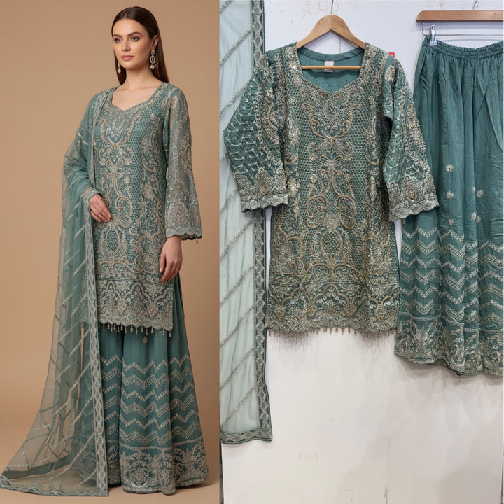 346C- Embroidered Chiffon 3 Piece Suit