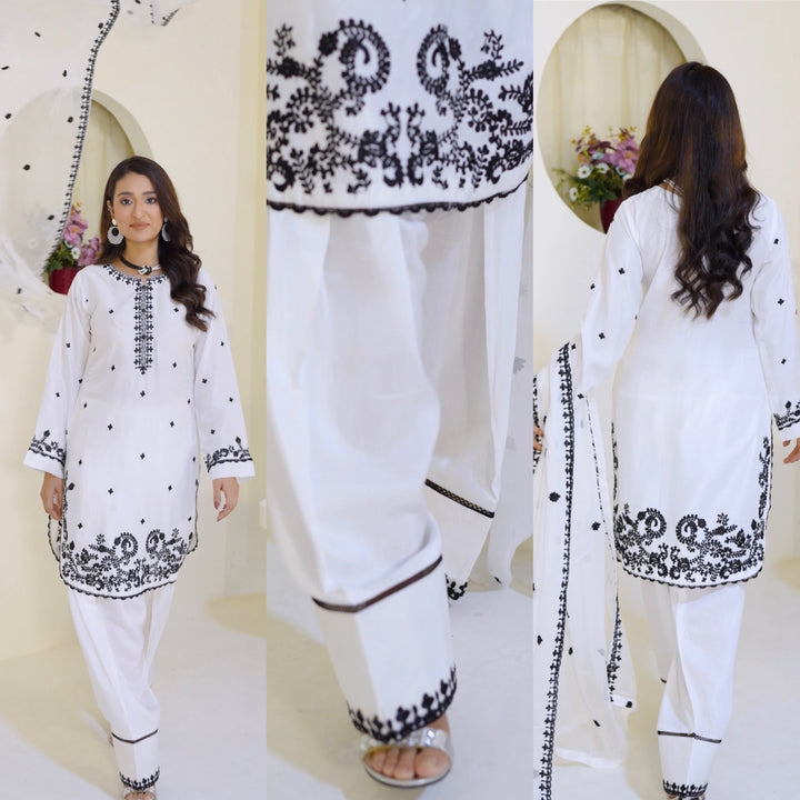 FV11 - White Farshi Shalwar Viscose Silk Embroidered suit