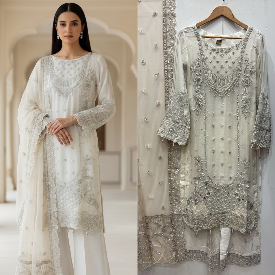 325D- Embroidered Chiffon 3 Piece Suit