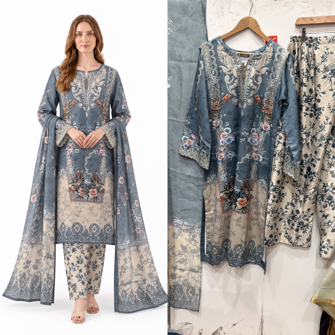 WL05 Embroidered Winter Linen 3-Piece Suit - East meets west clothing 