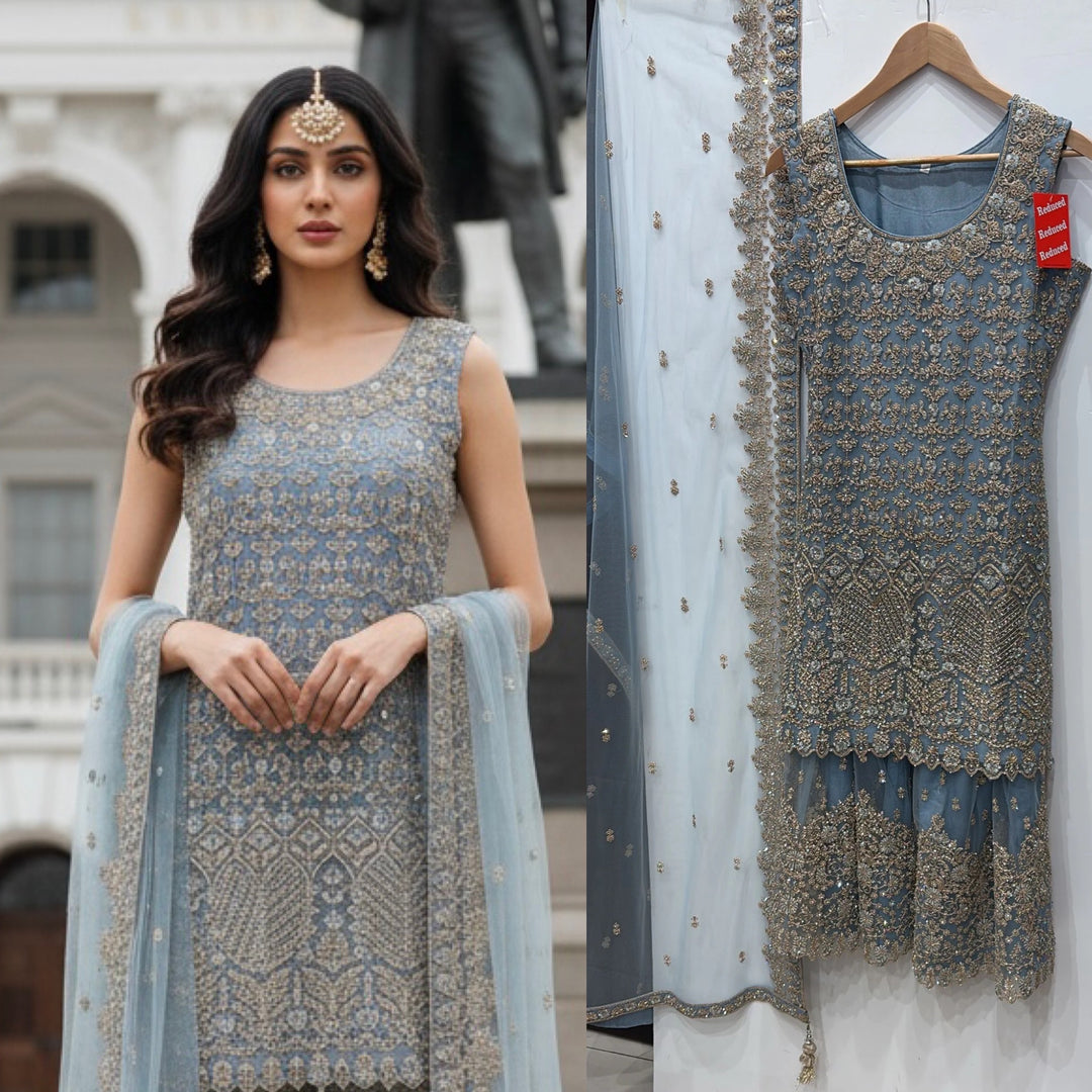 7006C- EMBROIDERED & EMBELLISHED SHARARA SUIT