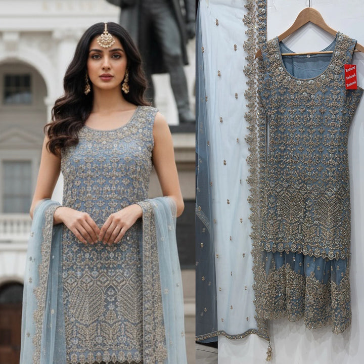 7006C- EMBROIDERED & EMBELLISHED SHARARA SUIT