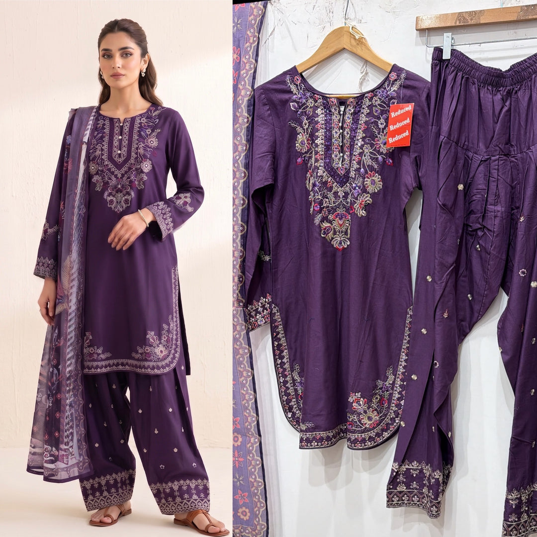 1129B - Purple Viscose Shirt with Farshi Shalwar & Chiffon