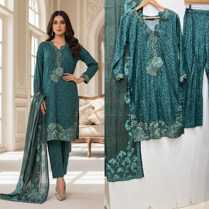 KB05 - EMBROIDERED LINEN PRINT 3 PIECE SUIT