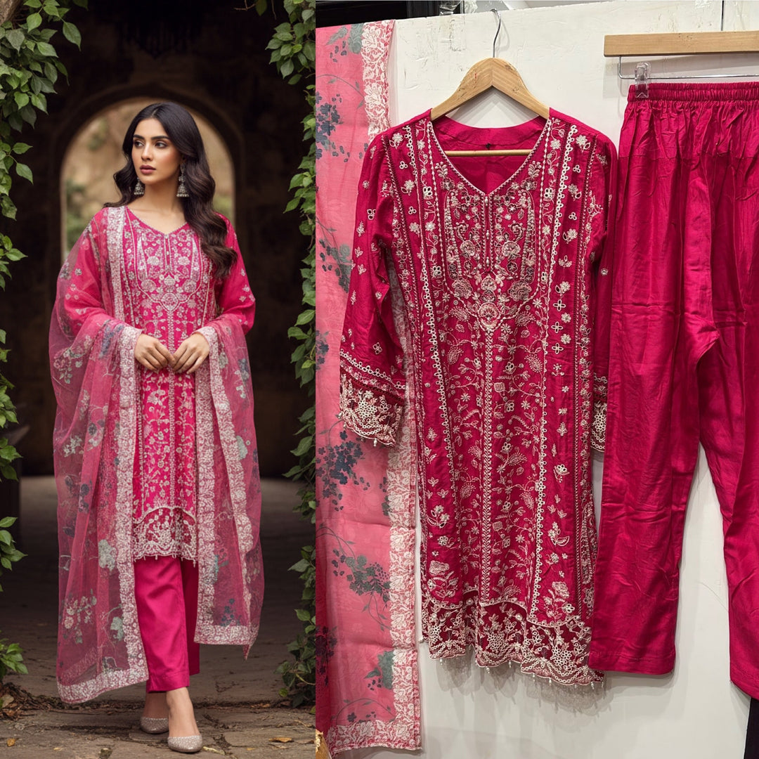1152A -  PINK EMBROIDERED LINEN 3 PIECE SUIT