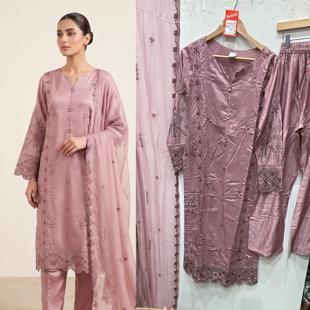 1126A - Lilac Embroidered Viscose Pakistani Suit with Chiffon Dupatta