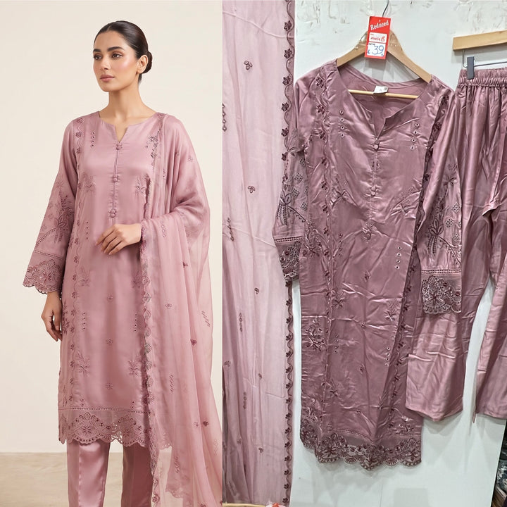 1126A - Lilac Embroidered Viscose Pakistani Suit with Chiffon Dupatta