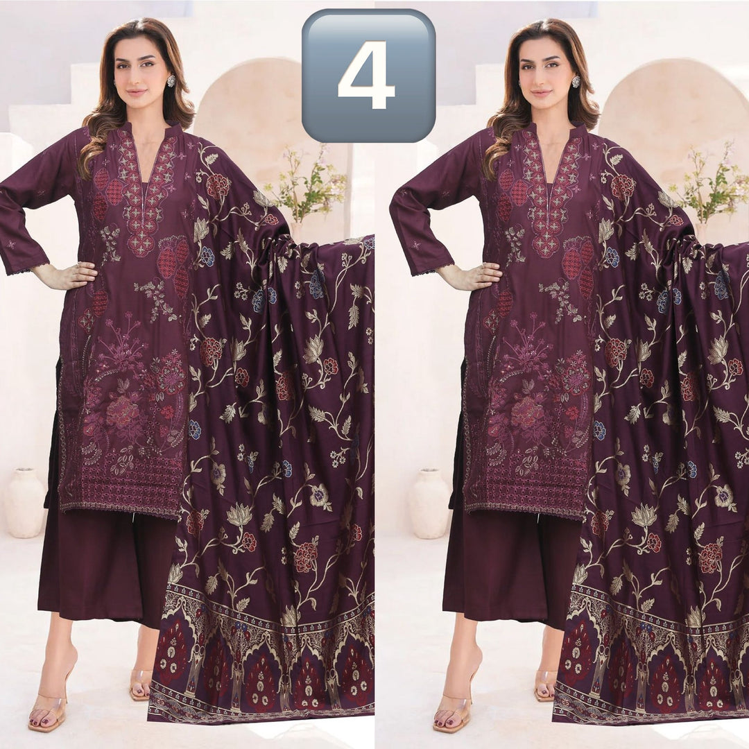 DF04 - PURPLE DHANAK LINEN EMBROIDERED SUIT
