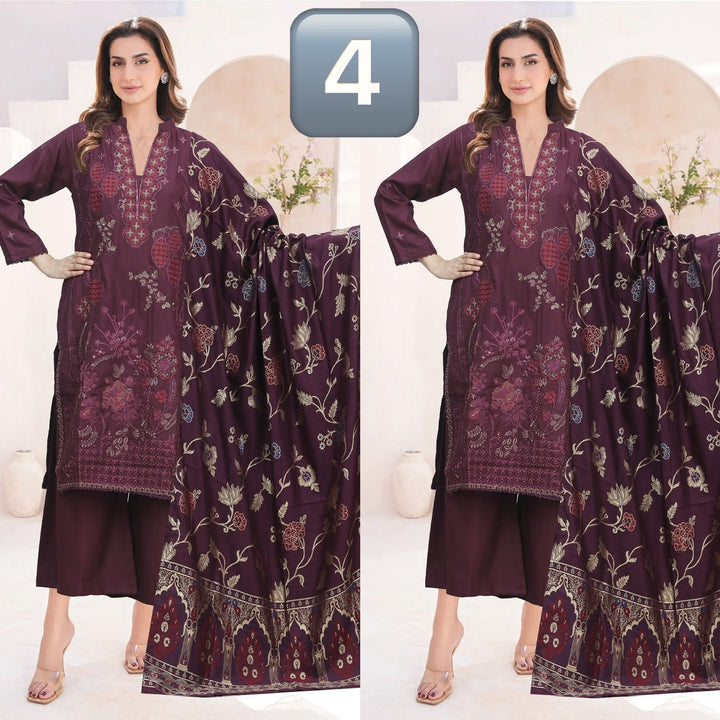 DF04 - PURPLE DHANAK LINEN EMBROIDERED SUIT