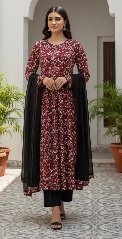 LS01 - COTTON PRINT LONG DRESS 3 PIECE SUIT