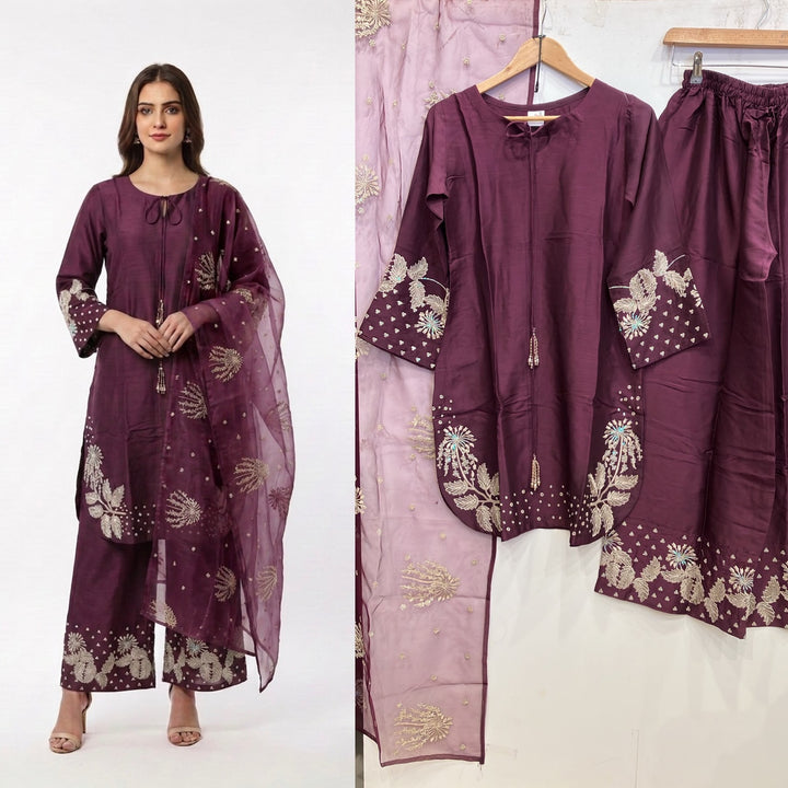1179D - Purple Embroidered Viscose 3 Piece suit