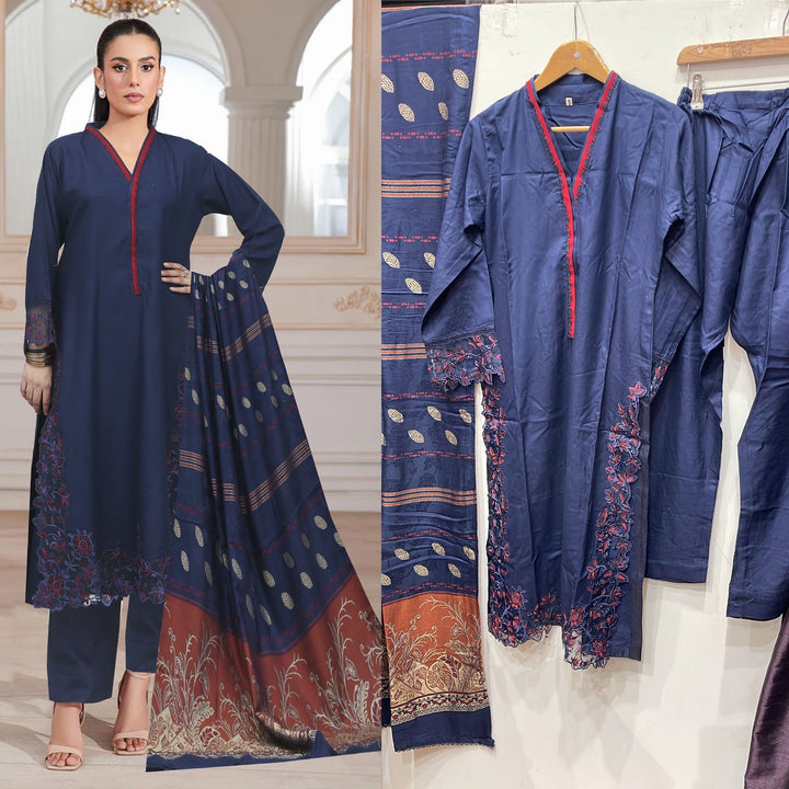 DL05- BLUE DHANAK LINEN EMBROIDERED SUIT