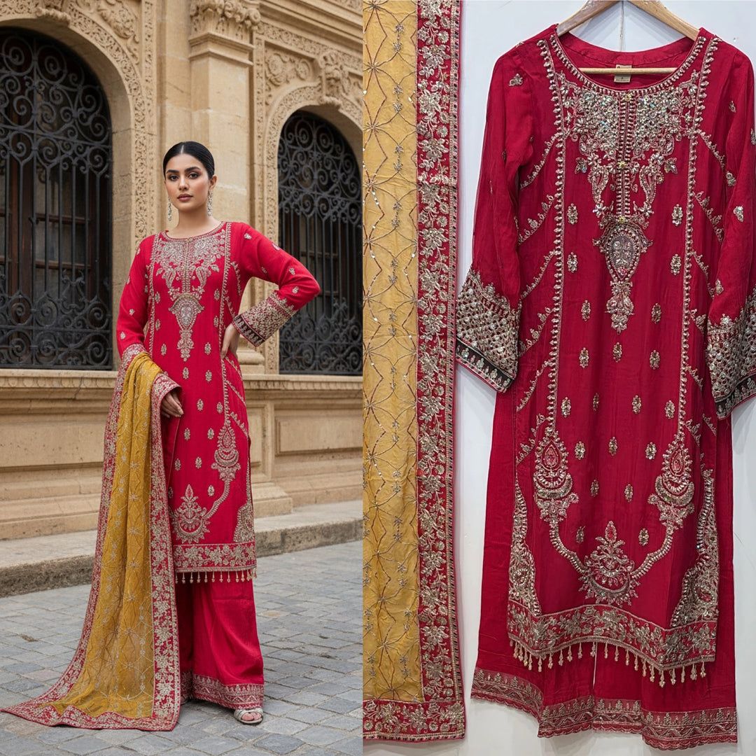 329A- Embroidered Chiffon 3 Piece Suit