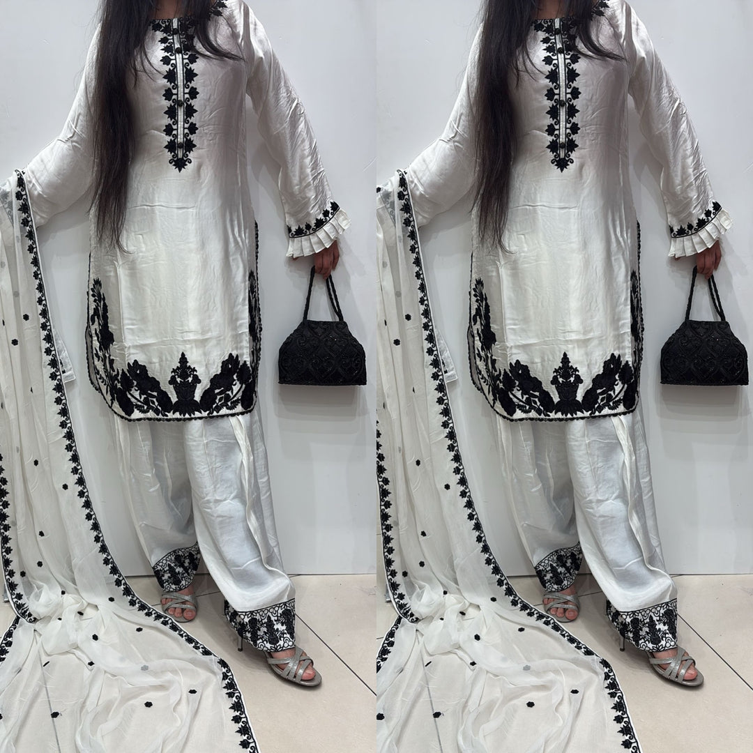 FN11 - IVORY FARSHI SHALWAR EMBROIDERED SILK SUIT