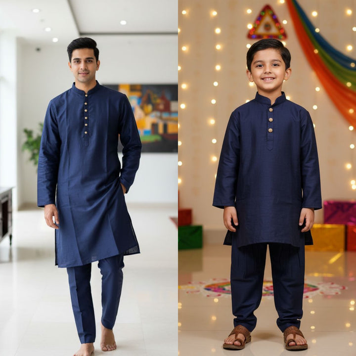CK603C- Blue cotton satin kameez set for Men & Boys