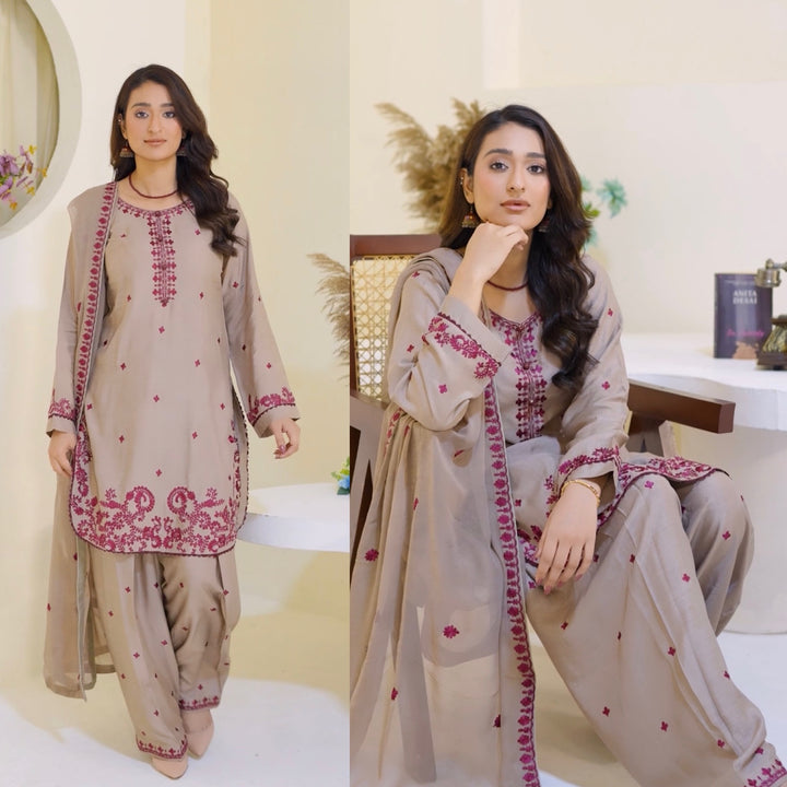 FV12 - Fawn Farshi Shalwar Viscose Silk Embroidered suit