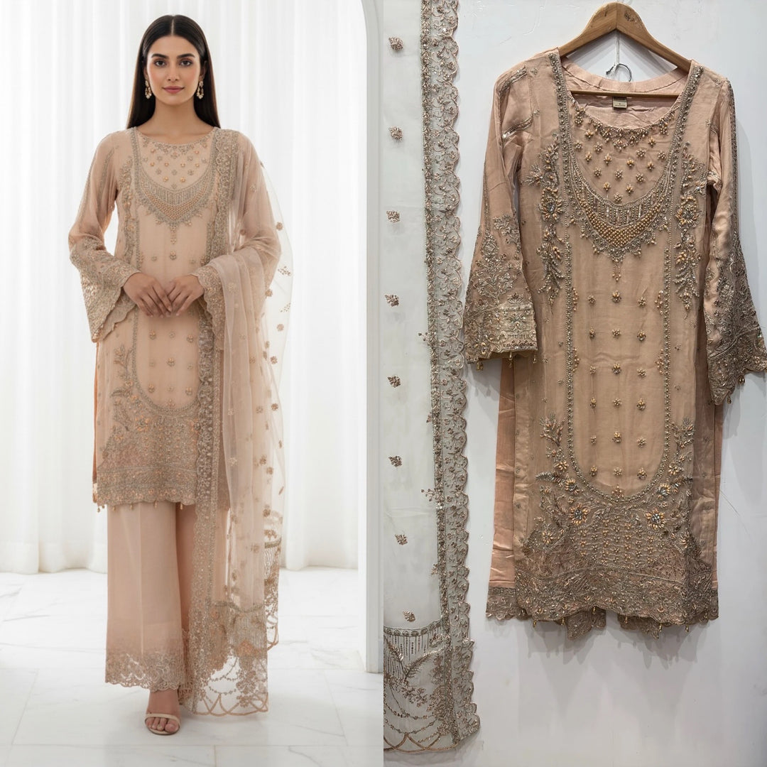 325B- Embroidered Chiffon 3 Piece Suit
