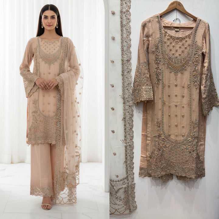 325B- Embroidered Chiffon 3 Piece Suit