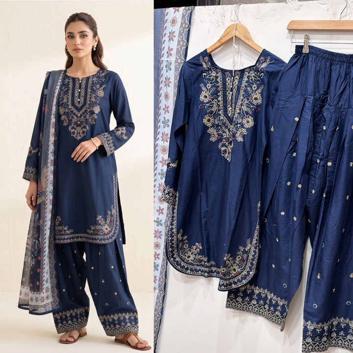 1129A - Blue Viscose Shirt with Farshi Shalwar & Chiffon