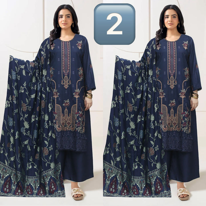 DF02 - BLUE DHANAK LINEN EMBROIDERED SUIT
