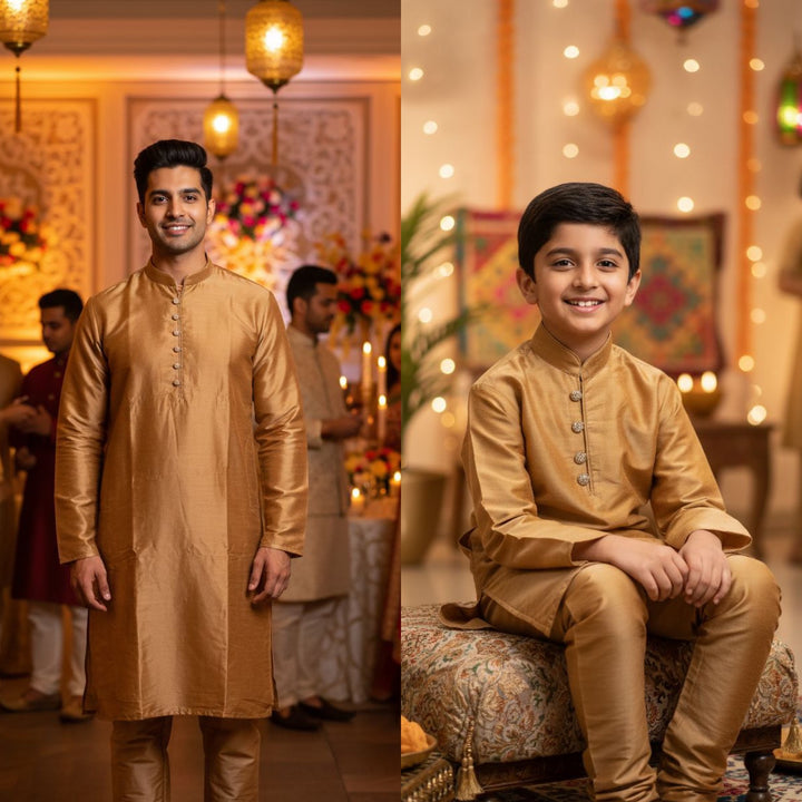 CK603D- Bronze cotton satin kameez set for Men & Boy