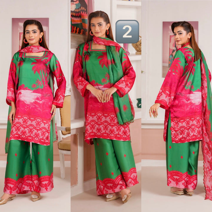 NSH02 - Elegant Silk 3-Piece co-ord Pakistani Suit