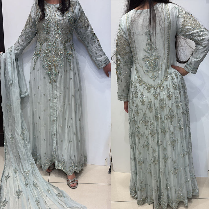 LIGHT BLUE EMBROIDERED CHIFFON 3 PIECE SUIT 424B