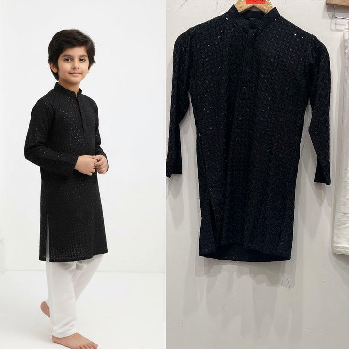 CMR23 BOYS BLACK CHIKANKARI 2PC SET