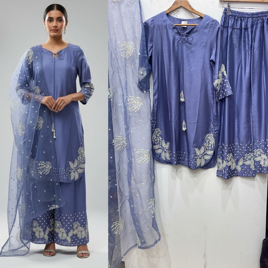 1179C - Lavender Embroidered Viscose 3 Piece suit
